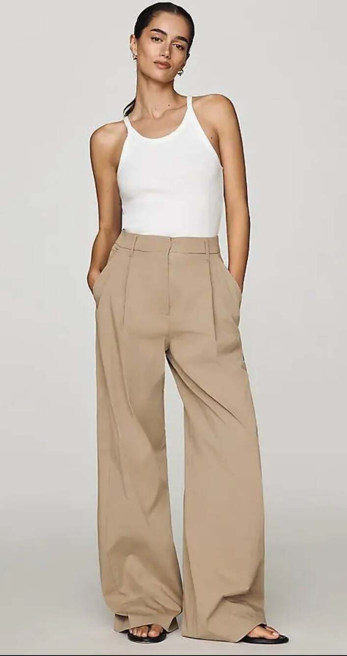 Madewell The Everyday Trouser Tan Wide Leg Pleated Sz 10 Minimalist Preppy Chic